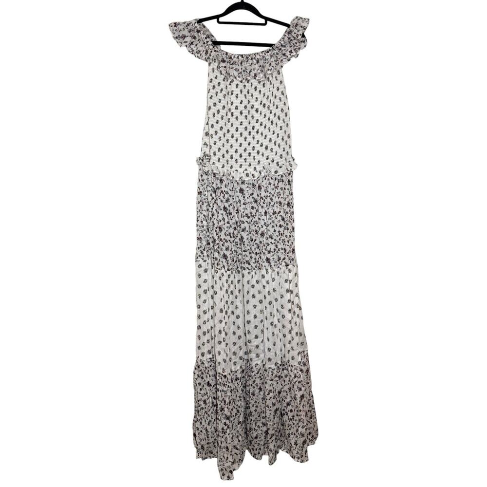 Guadalupe Design NWT White Floral Smocked Tiered Boho Cottage Maxi Dress Small